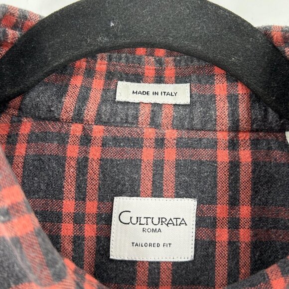 CULTURATA Men Red Gray Plaid Flannel Tailored Fit Long Sleeve Button Up Shirt XL - Picture 5 of 6